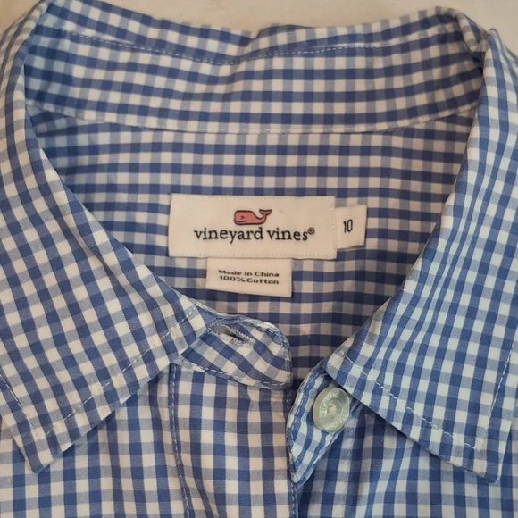Vineyard Vines Women's Blue & White Checked Gingham  Button Down Blouse Size 10 - Picture 3 of 9